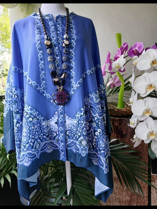 Chico's Tops - 🔥Chico's Blue Printed Paisley Tunic Kimono Poncho Top & FREE GIFT L-XL